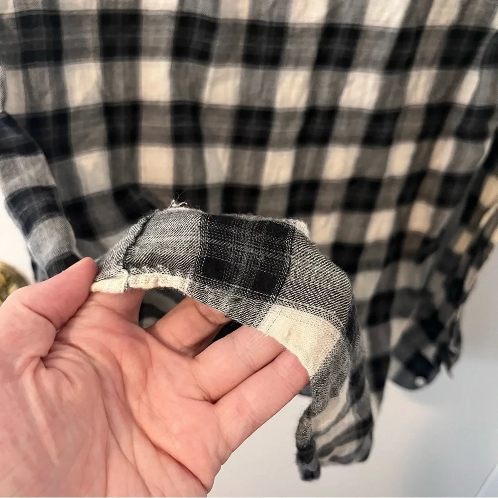 Zara Men’s Plaid Long Sleeve Shirt Relaxed Fit Black White Large